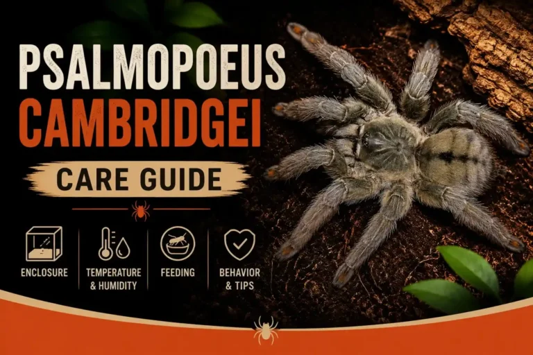 Psalmopoeus cambridgei Care Guide: Enclosure, Feeding, Lifespan & Care Tips (2026)